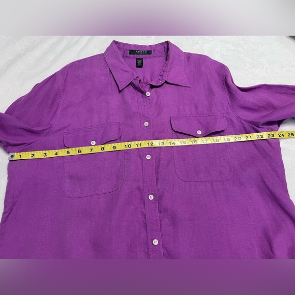 Lauren Ralph Lauren Linen Women’s XL Purple Collar Long Sleeve Button Up Shirt - Picture 4 of 7
